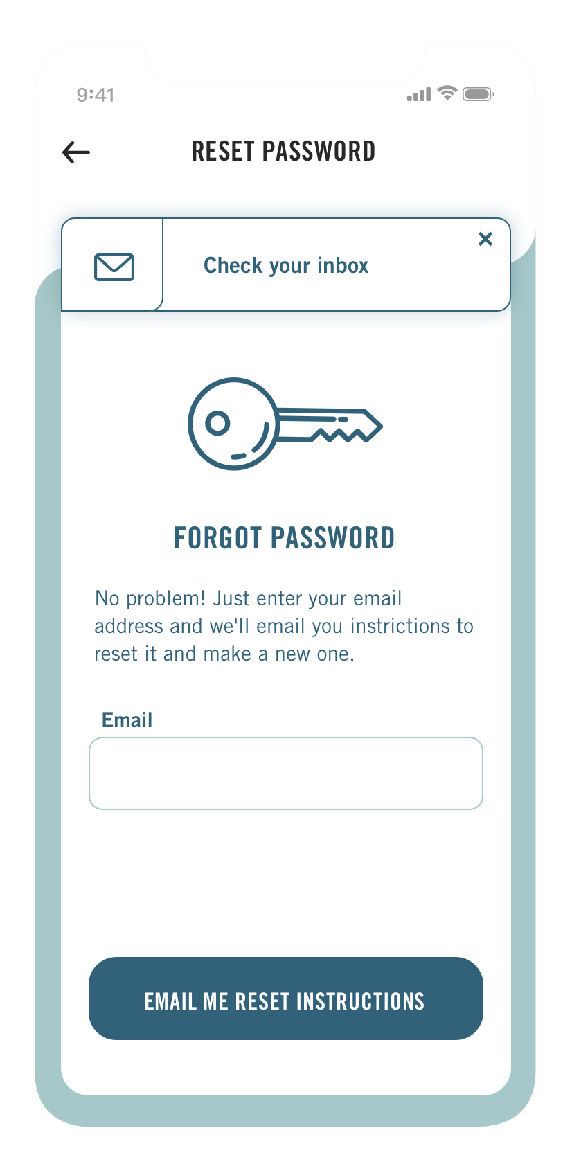 Reset password screen